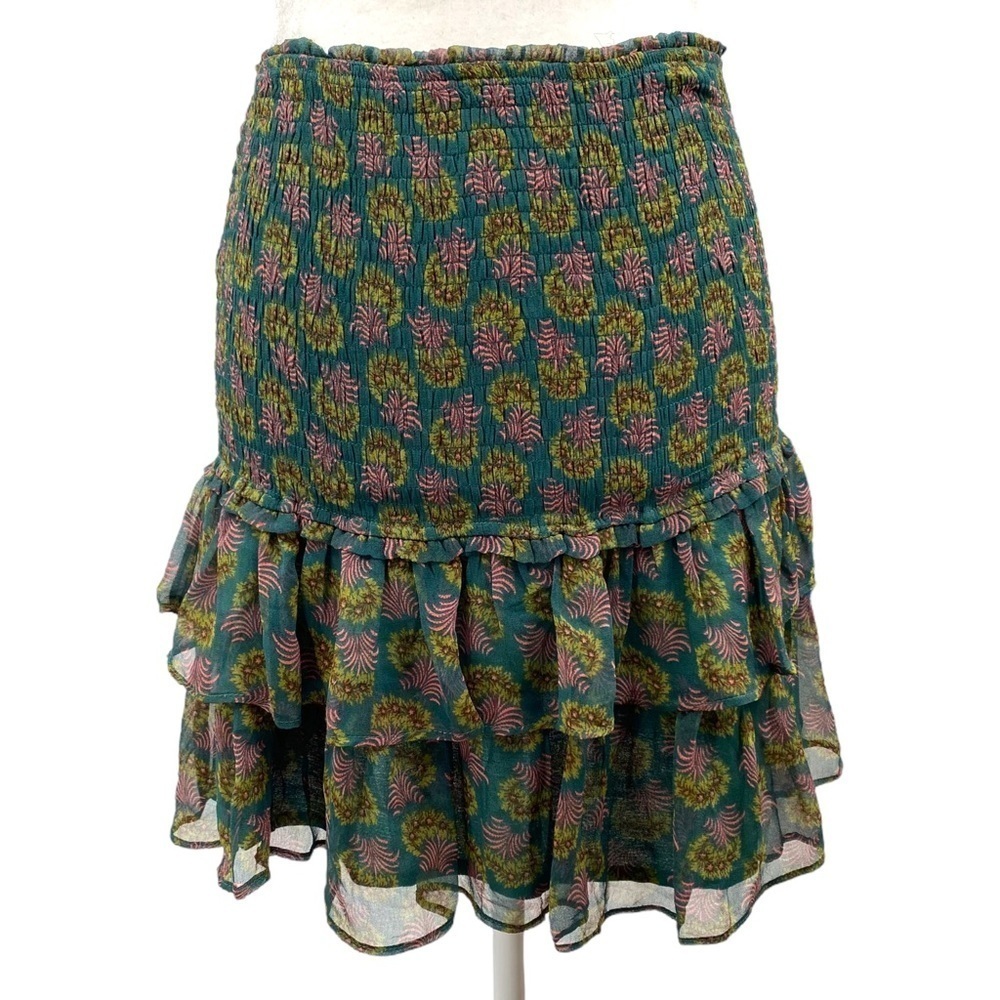 Allison NY Green Floral Ruffle Mini Skirt